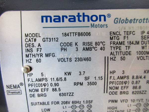 MARATHON SWH184TTFB6006 GT3112 230/460V 11.6/5.8A NSNP