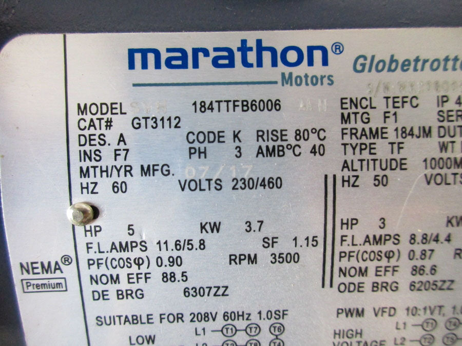 MARATHON SWH184TTFB6006 GT3112 230/460V 11.6/5.8A NSNP