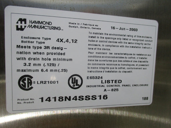 HAMMOND 1418N4SSS16 w/ GE 9T21J3000 TRANSFORMER NSNP