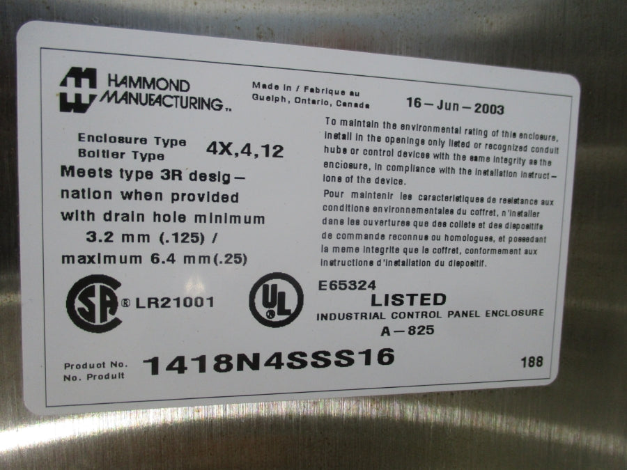 HAMMOND 1418N4SSS16 w/ GE 9T21J3000 TRANSFORMER NSNP