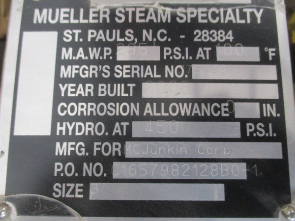 MUELER STEAM SPECIALTY 28384 450PSI 3" NSNP