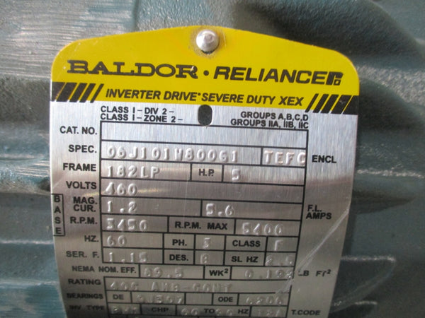 BALDOR 06J101W800G1 5HP  182LP  3450 RPM  460V 1.2-5.6A (AS PICTURED) NSNP