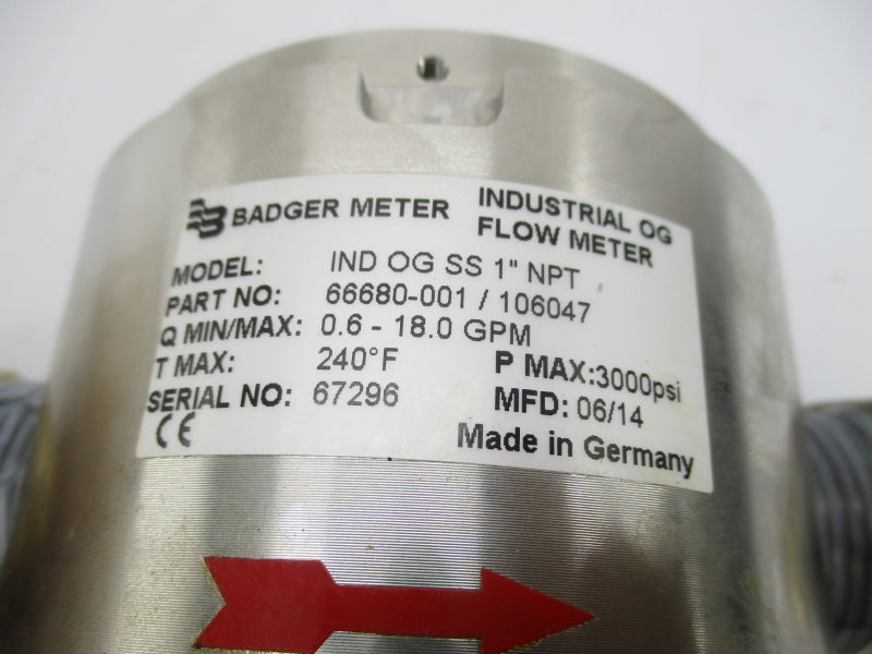 BADGER METER INDOGSS 66680-001/106047 3000PSI 240'F 1" NSMP