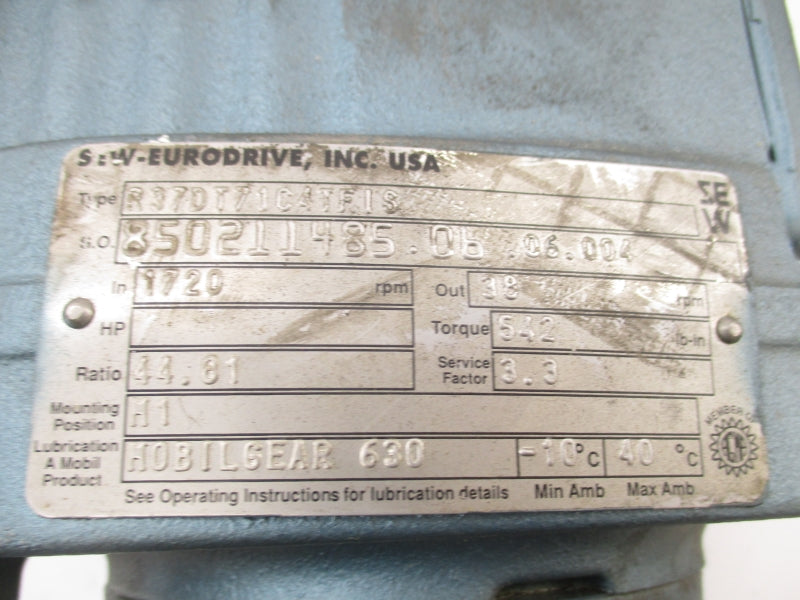 SEW-EURODRIVE R37DT71C4TFIS DFT71C4TFIS 266/460V 1.14/0.66A UNMP