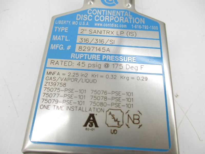 CONTINENTAL DISC CORPORATION 8297145A 45PSI NSMP