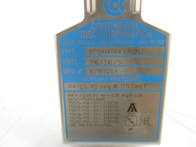 CONTINENTAL DISC CORPORATION 8291725A 45PSI NSMP