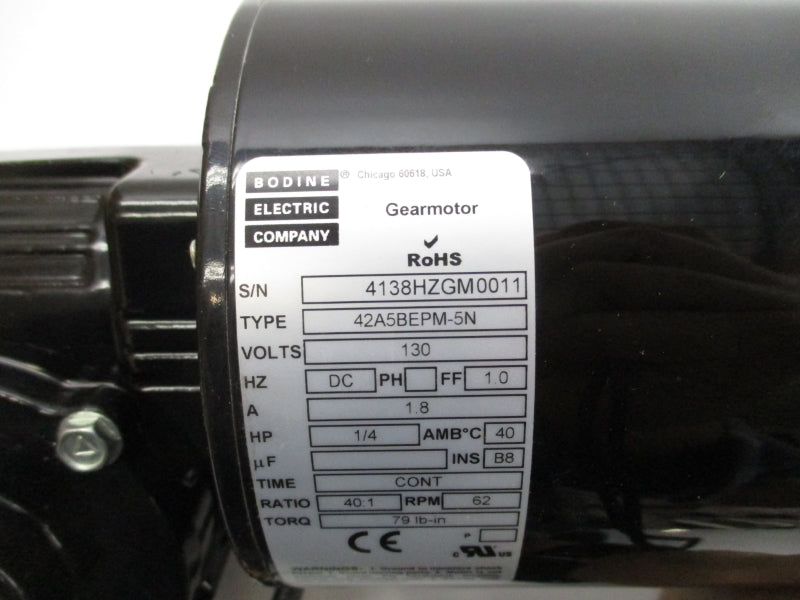 BODINE ELECTRIC 42A5BEPM-5N 130V 1.8A 40:1 NSMP