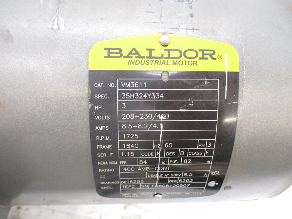 BALDOR VM3611 35H324Y334 208-230/460V 8.5-8.2/4.1A NSNP