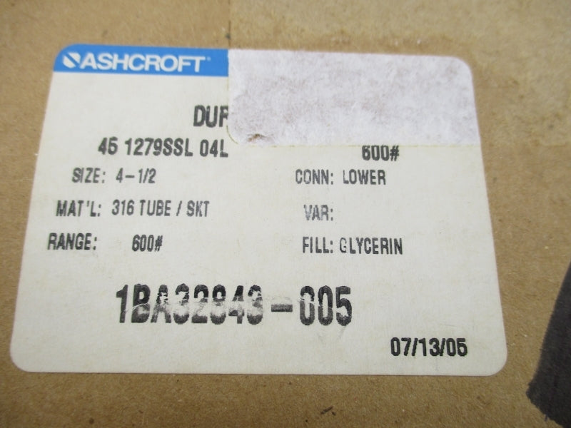 ASHCROFT 451279SSL04L600# 0-600PSI NSMP