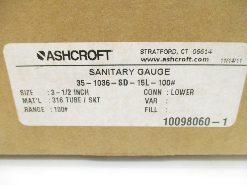 ASHCROFT 35-1036-SD-15L-100# 0-100PSI NSMP
