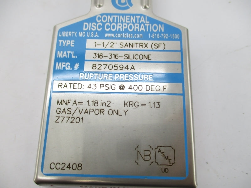 CONTINENTAL DISC CORPORATION 8270594A 43PSI NSMP