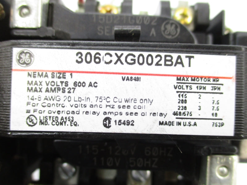 GENERAL ELECTRIC 306CXG002BAT 115-120V/110V NSNP