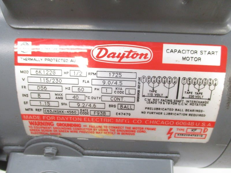 DAYTON 6K122G 115/230V 9.0/4.5A NSMP