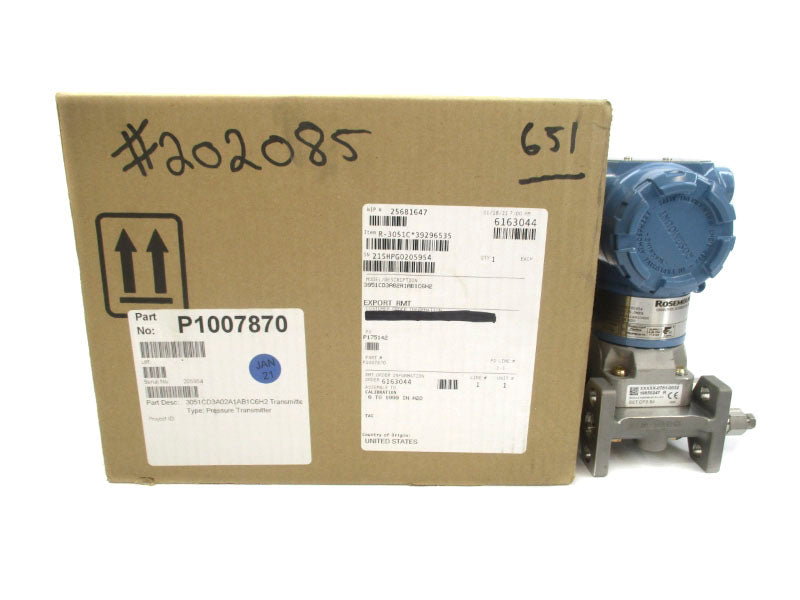 ROSEMOUNT 3051CD3A02A1AB1C6H2 10.5-30VDC 3626PSI NSMP