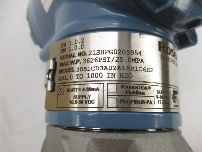ROSEMOUNT 3051CD3A02A1AB1C6H2 10.5-30VDC 3626PSI NSMP