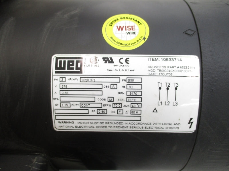 GRUNDFOS A96082283-P10902050 CRI1-4A-CAB-IX-E-HQQE 575V .68A 232/248PSI NSMP