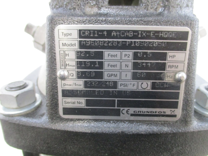 GRUNDFOS A96082283-P10902050 CRI1-4A-CAB-IX-E-HQQE 575V .68A 232/248PSI NSMP