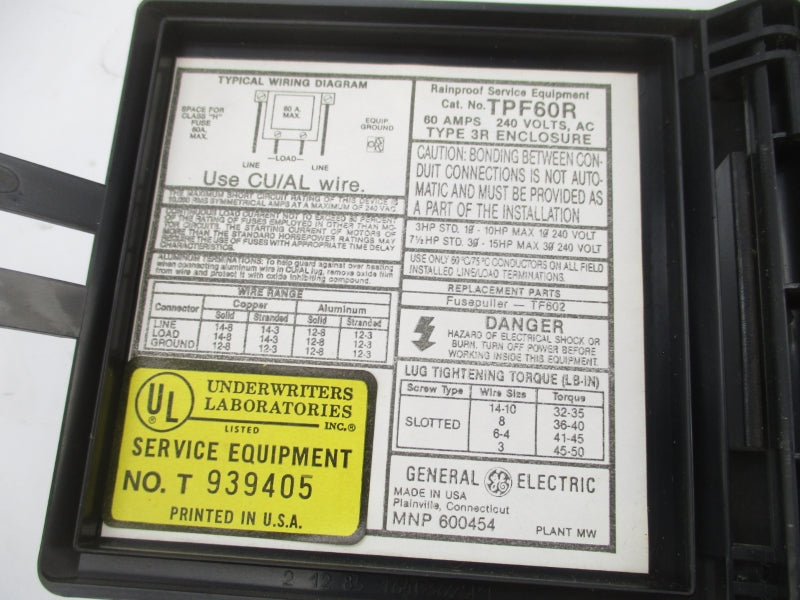 GENERAL ELECTRIC TPF60R 240V 60A NSNP