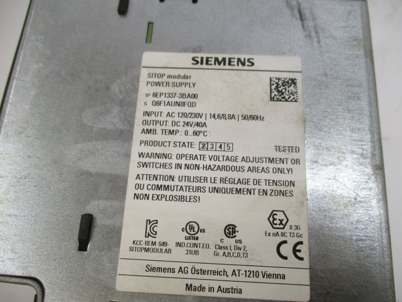 SIEMENS 6EP1337-3BA00 120/230V 14.6/8.8A UNMP