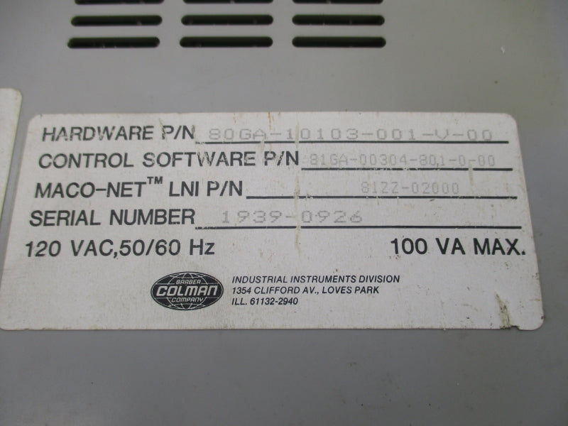 BARBER COLMAN 80GA-10103-001-V-00 120VAC UNMP