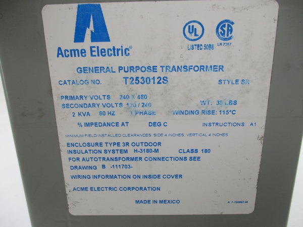 ACME ELECTRIC T253012S 240/480V NSMP