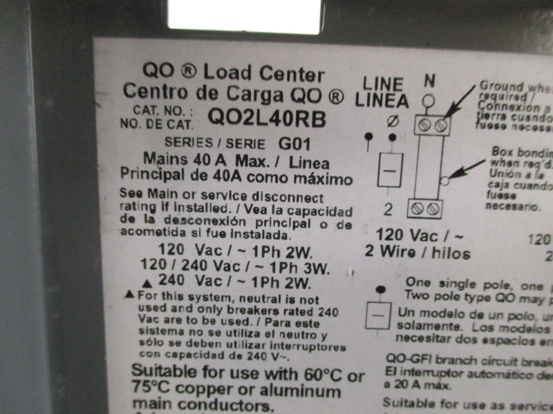 SQUARE D Q02L40RBCP SER. G01 120/240V 40A NSMP