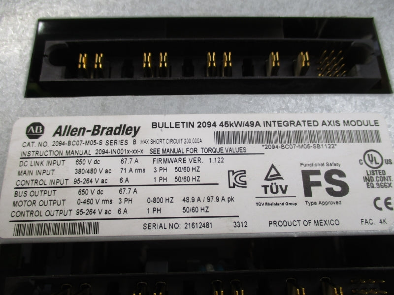 ALLEN BRADLEY 2094-BC07-M05-S SER. B F/W 1.122 380/480VAC 71A UNMP