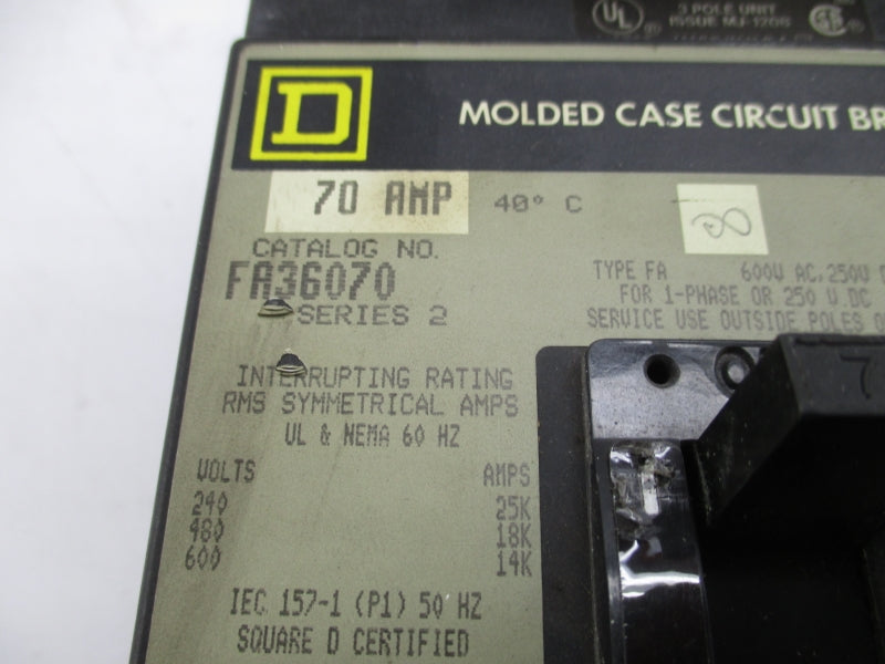 SQUARE D FA36070 SER. 2 600V 70A UNMP