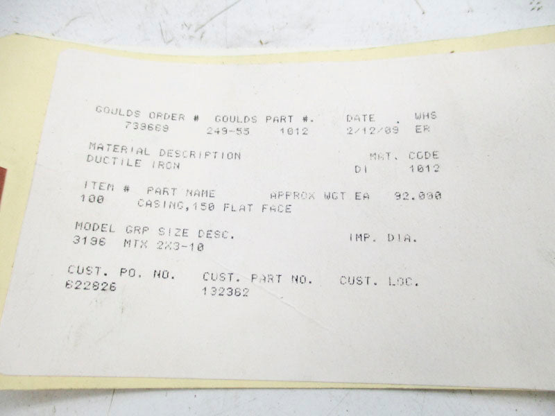 GOULDS 249-551012 2X3-10 NSMP