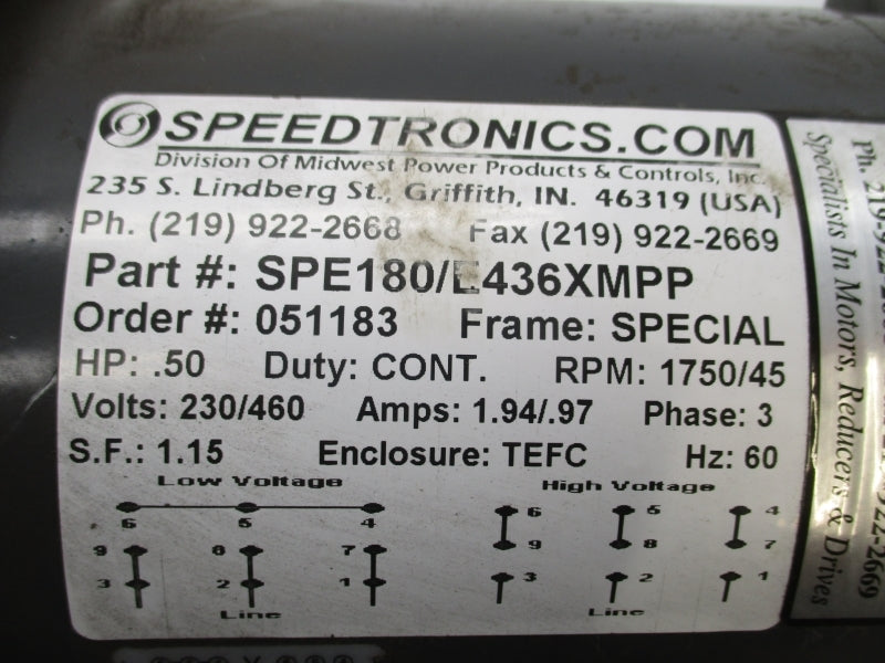 SPEEDTRONICS SPE180/E436XMPP 230/460V 1.94/.97A UNMP