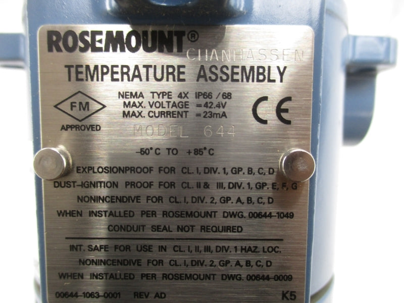 ROSEMOUNT 644HAK5J6M5F6XA 0078N21C30A080T34 42.4V NSNP