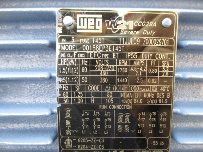 WEG 00158EP3E145T 208-230/460V 4.6-4.2/2.1A NSMP