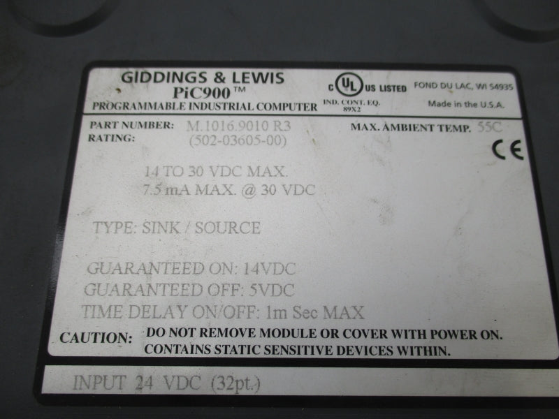 GIDDINGS & LEWIS M.1016.9010R3 502-03605-00 24VDC (AS TERMINAL) UNMP