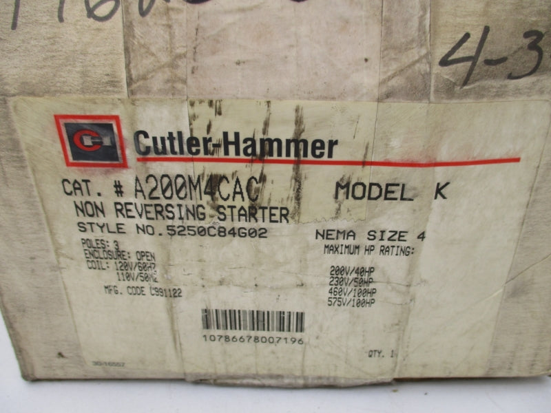 CUTLER HAMMER A200M4CAC 5250C84G02 110/120V NSMP