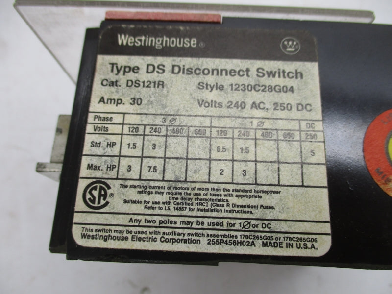 WESTINGHOUSE DS121R 1230C28G04 240VAC 30A NSMP