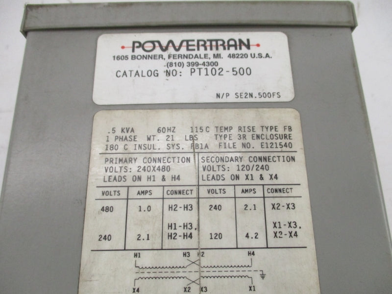 POWERTRAN PT102-500 480V 1.0A (AS PICTURED) NSNP