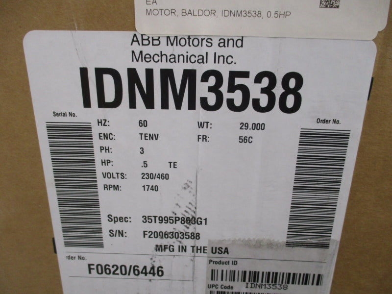 BALDOR IDNM3538 35T995P863G1 230/460V 1.6/.8A NSMP