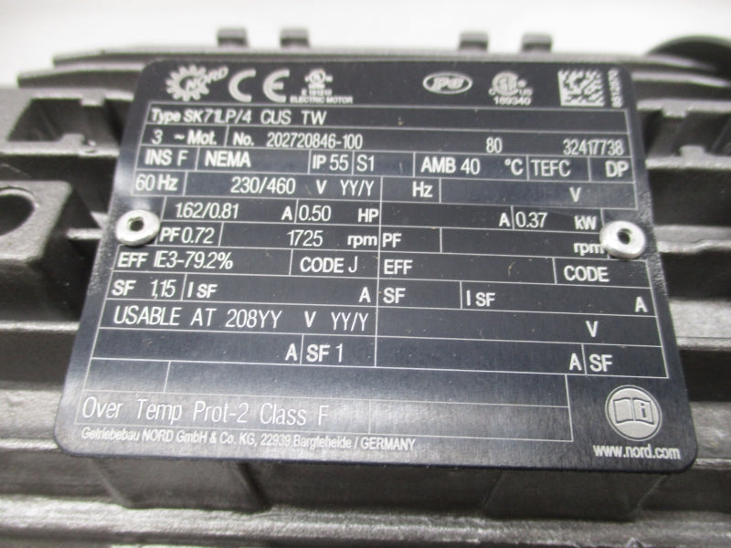 NORD SK02040-71LP/4CUSTW 202720846-100 230/460V 1.62/0.81A NSMP