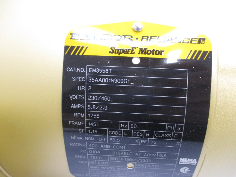 BALDOR EM3558T 35AA001N909G1 230/460V 5.8/2.9A NSMP