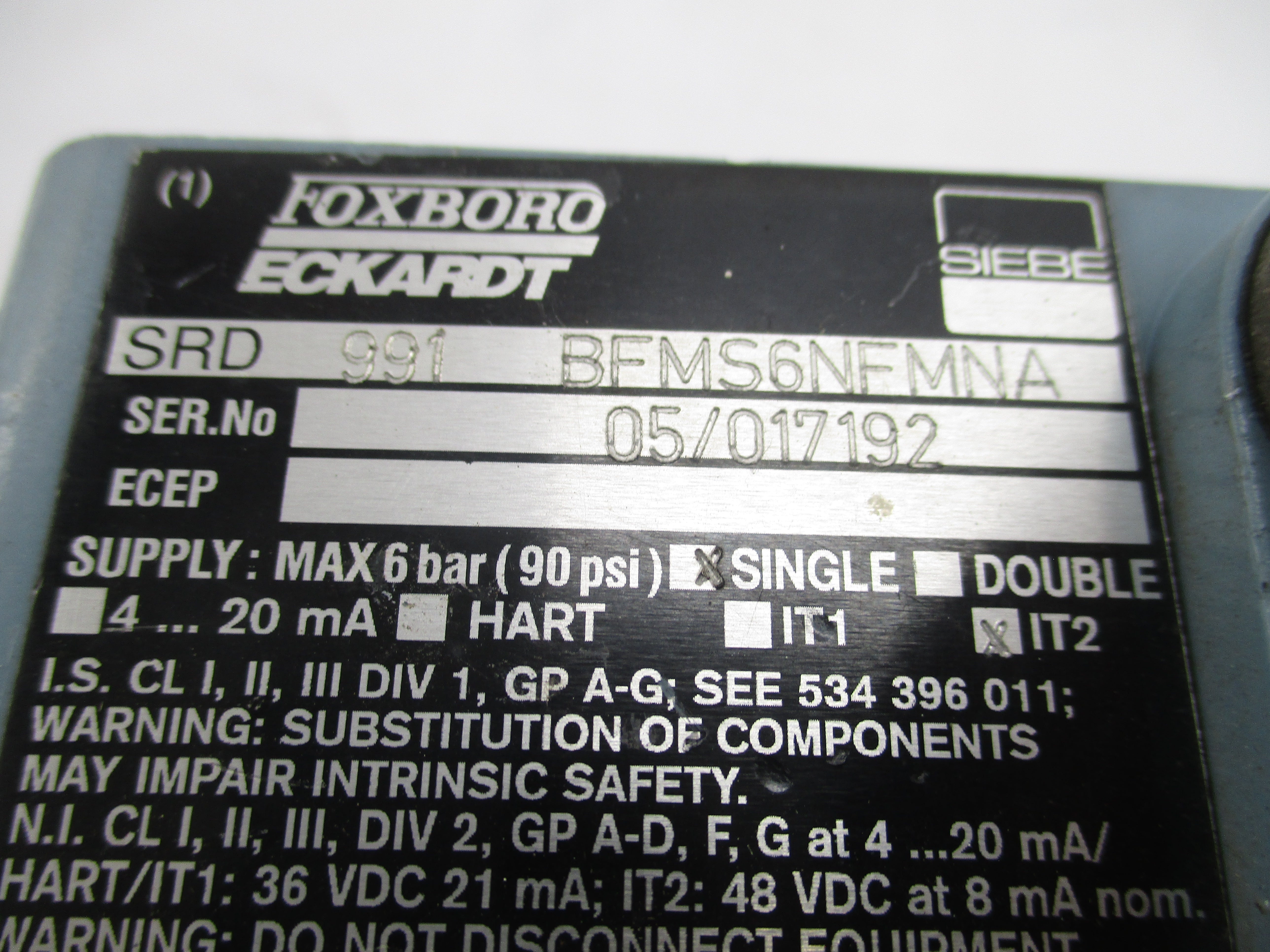 FOXBORO SRD991BFMS6NFMNA 48VDC 90PSI UNMP
