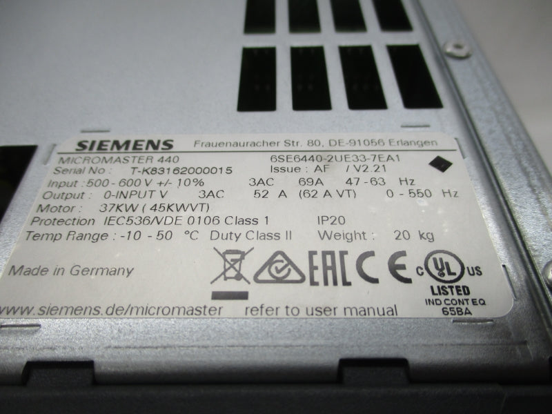 SIEMENS 6SE6440-2UE33-7EA1 500-600V 69A NSMP
