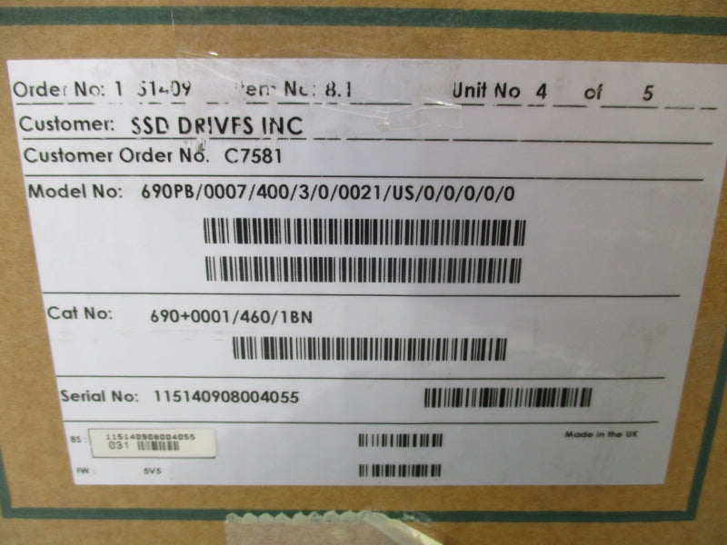 SSD DRIVES 690PB/0007/400/3/0/0021/US/0/0/0/0/0 690+0001/460/1BN 380-460VAC 3.7-2.9AAC NSMP