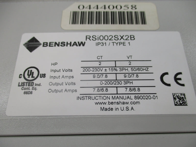 BENSHAW RSI002SX2B 200-230V 9.0/7.8A NSMP