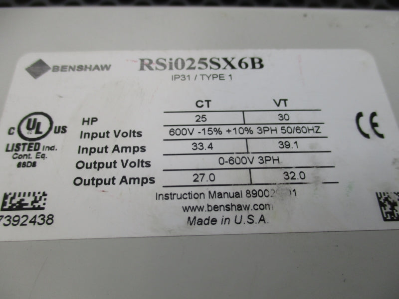 BENSHAW RSI025SX6B 600V 33.4A NSNP