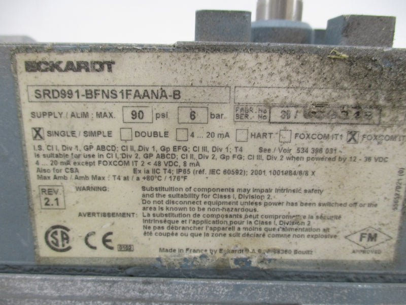 FOXBORO SRD991-BFNS1FAANA-B 48VDC 90PSI UNMP