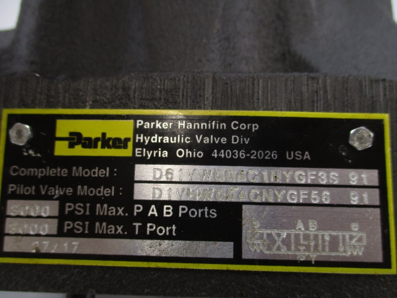 PARKER D61VW004C1NYGF3S91 110/120V .46/.52A 1500-5000PSI NSNP