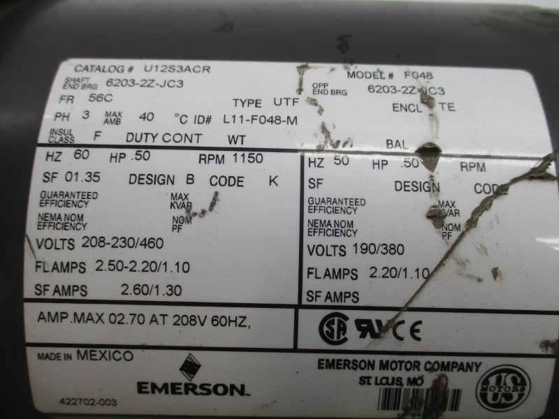 EMERSON U12S3ACR F713-60-B5-G 460V 1.10A UNMP