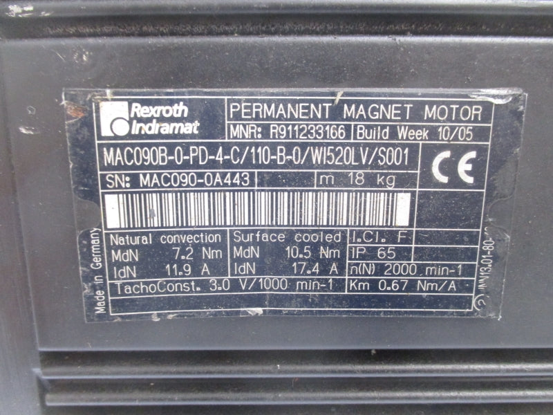 REXROTH MAC090B-0-PD-4-C/110-B-0/WI520LV/S001 R911233166 NSNP