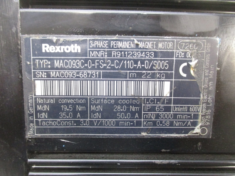 REXROTH MAC093C-0-FS-2-C/110-A-0/S005 R911239433 3.0V NSNP