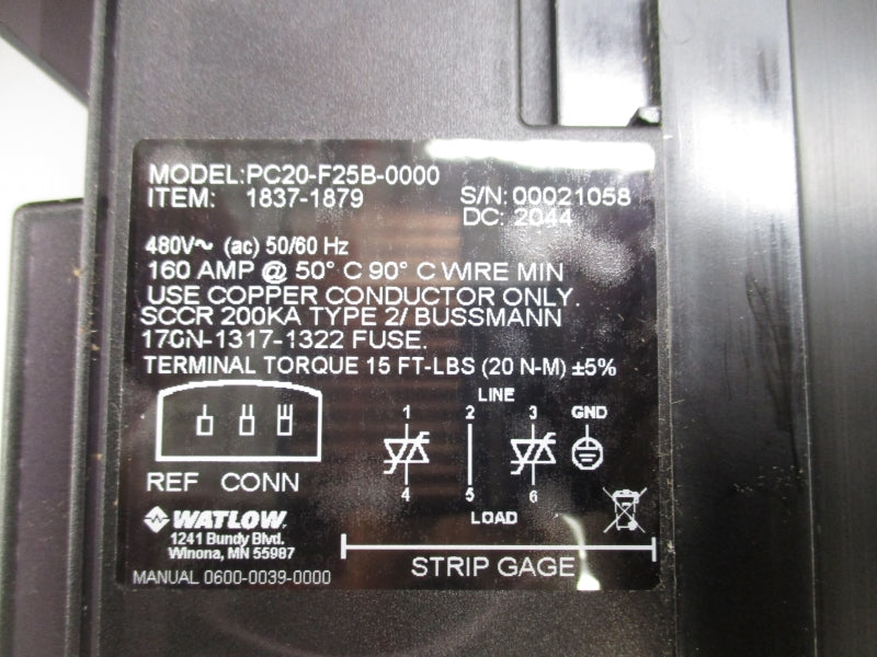 WATLOW PC20-F25B-0000 1837-1879 480V 160A NSMP